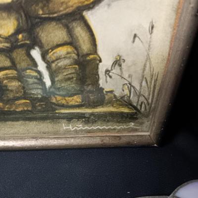 STAINED GLASS FRAMED MIRROR AND FRAMED HUMMEL PICTURES