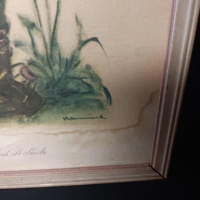 STAINED GLASS FRAMED MIRROR AND FRAMED HUMMEL PICTURES