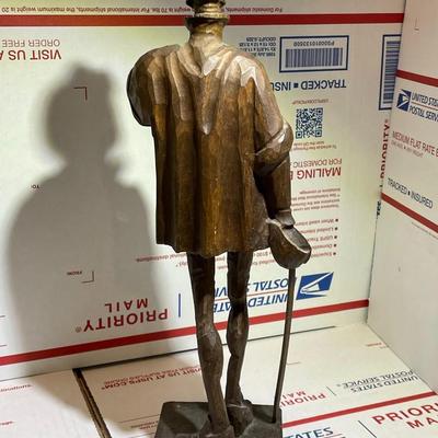 Vintage Folk Art DON QUIXOTE Wood Figurine 13.5" Tall Hand Carved "Man Of La Mancha" in Good Condition.