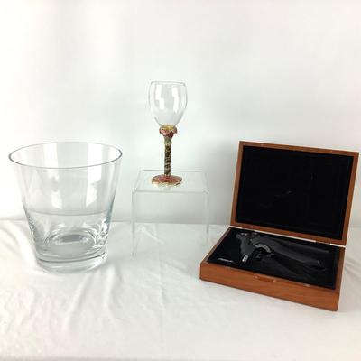 1043 Swarovski Crystal Wine Glass with Bottle Opener and Glass Wine Bucket