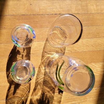 2 handpaint3d glasses, 1 matching vase and additional vase