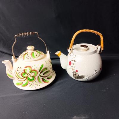 2 HAND PAINTED TEAPOTS