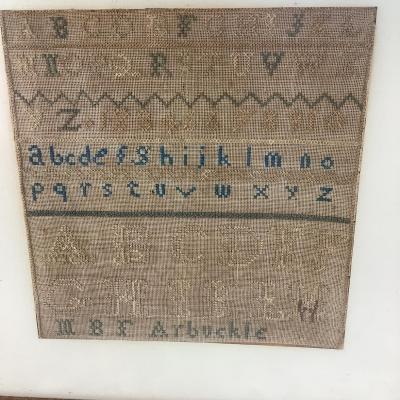 1073 Antique Framed Needlepoint Sampler