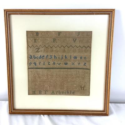 1073 Antique Framed Needlepoint Sampler