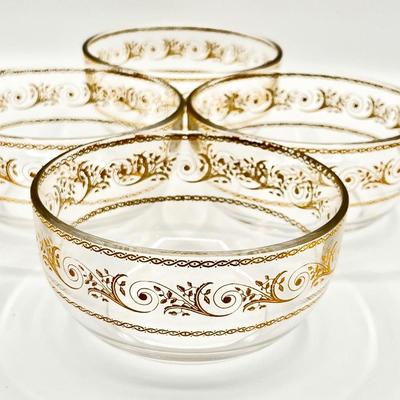 Vtg. Gold Trimmed Glass Dessert Bowls ~ Set Of Four (4)