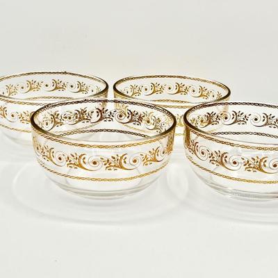 Vtg. Gold Trimmed Glass Dessert Bowls ~ Set Of Four (4)