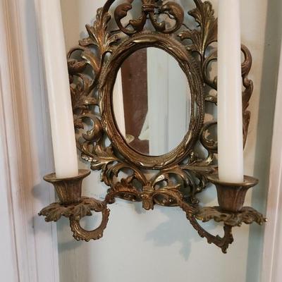 Vintage Victorian 2 Candle Mirror Sconce Wall Candle