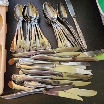 Large Lot of Mixed Flatware Knives, Forks Spoons and more