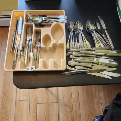 Large Lot of Mixed Flatware Knives, Forks Spoons and more