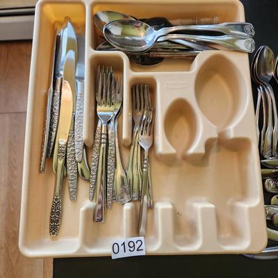 Large Lot of Mixed Flatware Knives, Forks Spoons and more