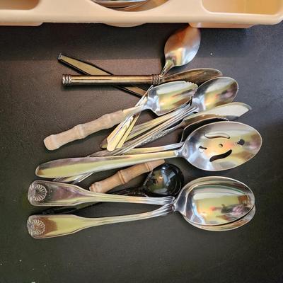 Large Lot of Mixed Flatware Knives, Forks Spoons and more