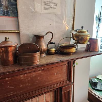 Large Copper Brass Collector Lot Cider Cup Tea pots Hammered Copper Jar