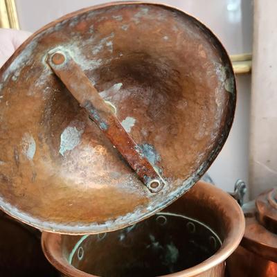 Large Copper Brass Collector Lot Cider Cup Tea pots Hammered Copper Jar
