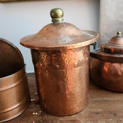 Large Copper Brass Collector Lot Cider Cup Tea pots Hammered Copper Jar