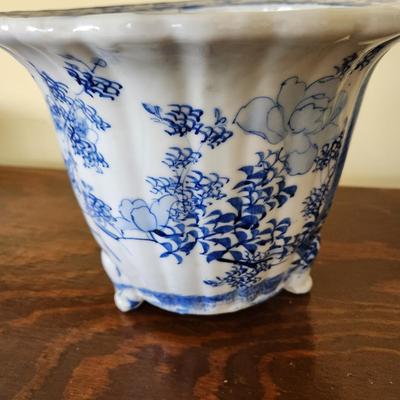 Large Footed Blue White Planter Pot