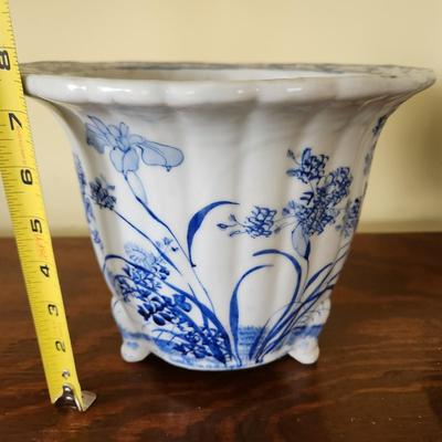 Large Footed Blue White Planter Pot