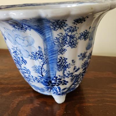 Large Footed Blue White Planter Pot