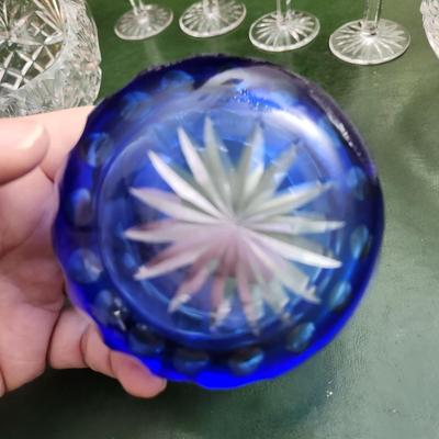 Crystal Glass Cut Glass Lot Waterford Crystal Glasses Bowl Blue Cut to clear Ashtray