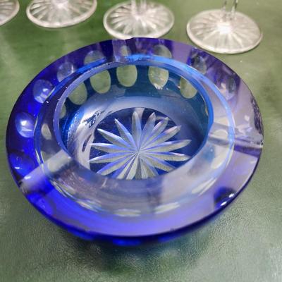 Crystal Glass Cut Glass Lot Waterford Crystal Glasses Bowl Blue Cut to clear Ashtray