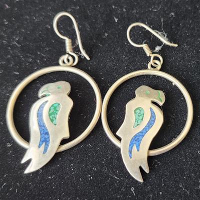 Parrot Inlaid Turquoise Hook Earrings