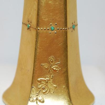 Vintage Gently Embossed Hatpin Holder (5" H) with Jade-Like Accent Stones and 8 Hat Pins 2"-9 " L