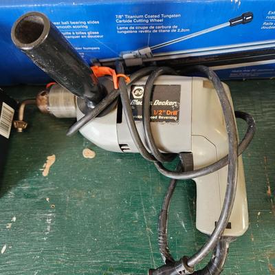 Tool Lot Tile Cutter Makita Sander B&D Drill and Saw