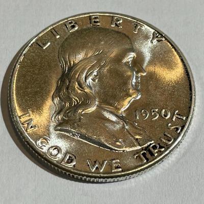 1950-P Uncirculated Condition Franklin Silver Half Dollar as Pictured.