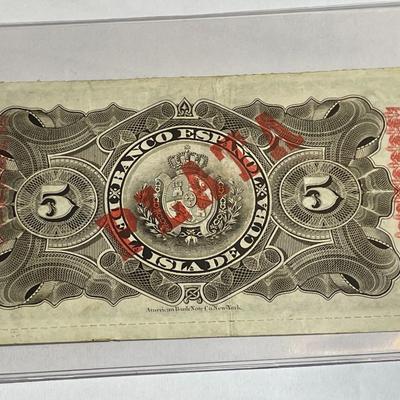 Scarce Cuba 1896 Nice Circulated Condition 5-Peso Currency/Banknote as Pictured.