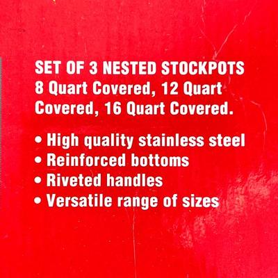 Set of 3 Stainless Steel Nesting Stock Pots - 8 Qt., 12 Qt., 16 Qt.