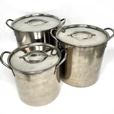 Set of 3 Stainless Steel Nesting Stock Pots - 8 Qt., 12 Qt., 16 Qt.