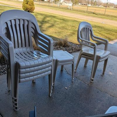 6 Resin Chairs and 2 tables