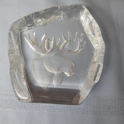 MATS JONASSON Sweden Full Lead Crystal Moose Sculpture Paperweight Stunning