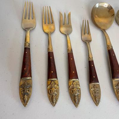 Vintage Siam Buddha Thailand - 156 Piece Brass Flatware Set and Serving Pieces