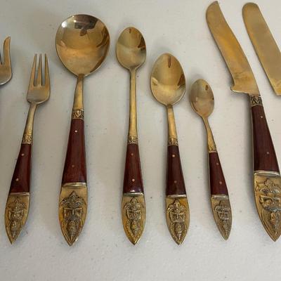 Vintage Siam Buddha Thailand - 156 Piece Brass Flatware Set and Serving Pieces