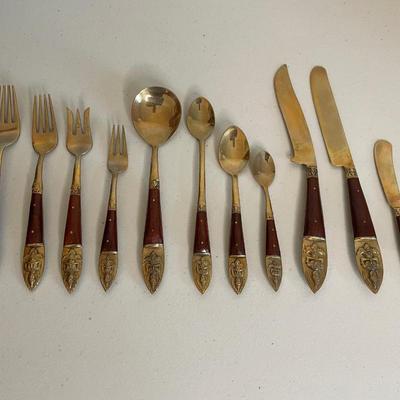 Vintage Siam Buddha Thailand - 156 Piece Brass Flatware Set and Serving Pieces
