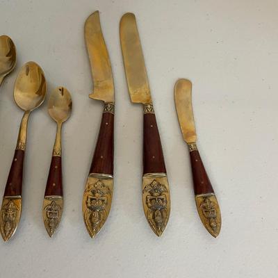 Vintage Siam Buddha Thailand - 156 Piece Brass Flatware Set and Serving Pieces