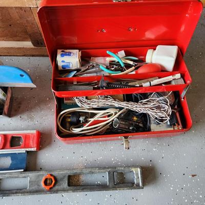 Tool Lot Levels Paint Sprayer tool box Wood Storage box Paint supplies