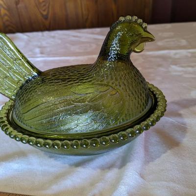 Vintage Hen on Nest Chicken Covered Candy Dish Indiana Glass