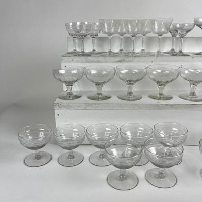 1075 Antique Depression Etched Glass Lot 44pcs