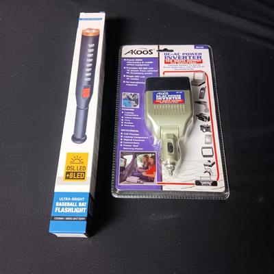 NEW DC-AC POWER INVERTER AND BASEBALL BAT FLASHLIGHT