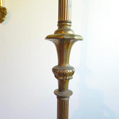 Brass Floor Lamp with Marble Base & Hunt Scene Shade (LR-DW)