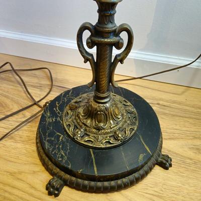 Brass Floor Lamp with Marble Base & Hunt Scene Shade (LR-DW)