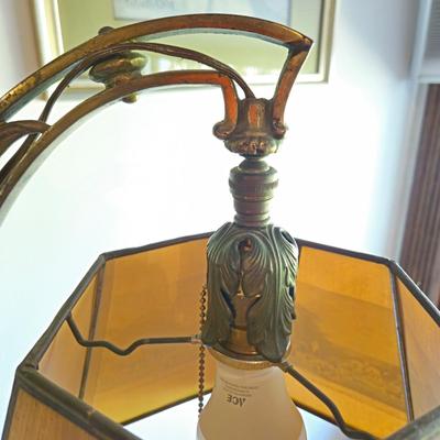 Brass Floor Lamp with Marble Base & Hunt Scene Shade (LR-DW)