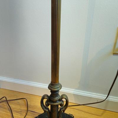 Brass Floor Lamp with Marble Base & Hunt Scene Shade (LR-DW)