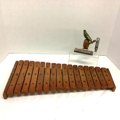 1095 Vintage Wooden Xylophone & Bird Whistle