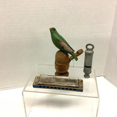 1095 Vintage Wooden Xylophone & Bird Whistle