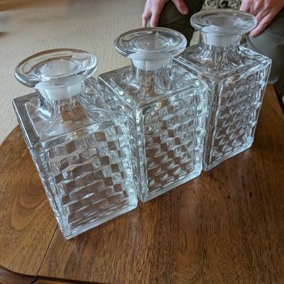 Vintage Fostoria Set of 3 Glass Liquor Decanters