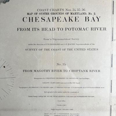 1097 Rare Antique Map of Oyster Grounds of The Chesapeake Bay No.2 1883
