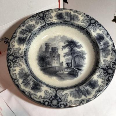 Antique James Edwards Ironstone Transfer Bowl FOLIAGE Back is marked Foliage J.E. and impressed w/James Edwards Ironstone Seal.