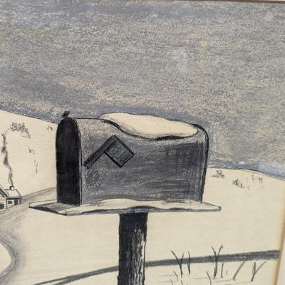 1960's Framed Drawing Art 24 1/2" x 18 1/2"